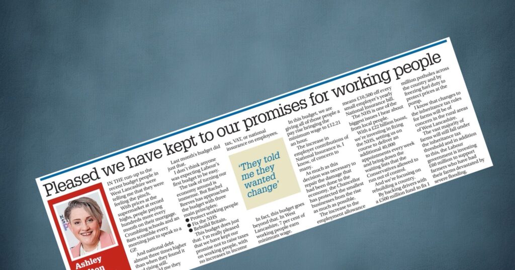 Preview of Ashley's November Ormskirk Advertiser Column