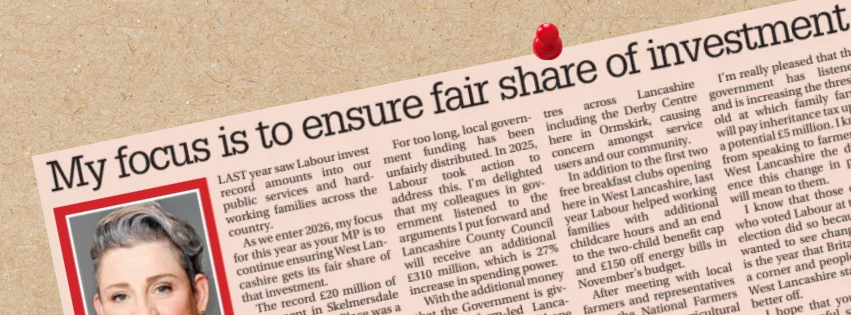Screenshot of column written by Ashley Dalton MP.