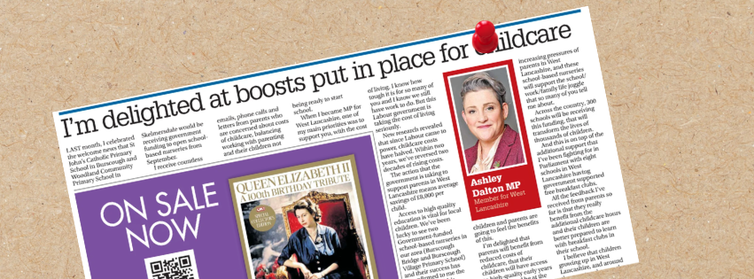 Preview of Ashley's column in the Ormskirk Advertiser.